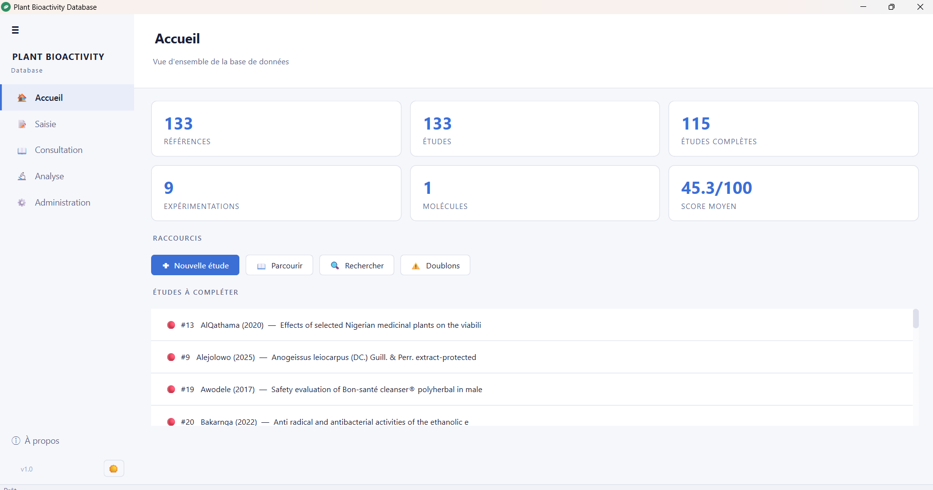 Plant Bioactivity & Molecules DB — dashboard